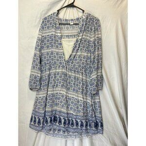 Old Navy Small Lined LongSleeve Vneck‎ Blue Paisley Dress